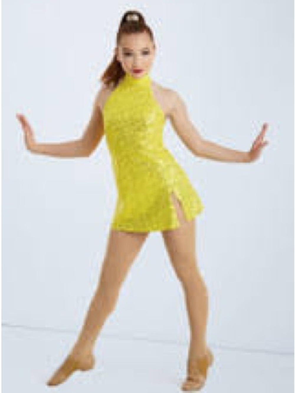 Weissman Yellow Sequin Halter Dance Dress Im a Lady 11077